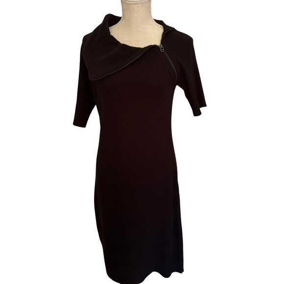 Ellen Tracy Black Funnel Neck Zip Sweater Dress M - Picture 1 of 11